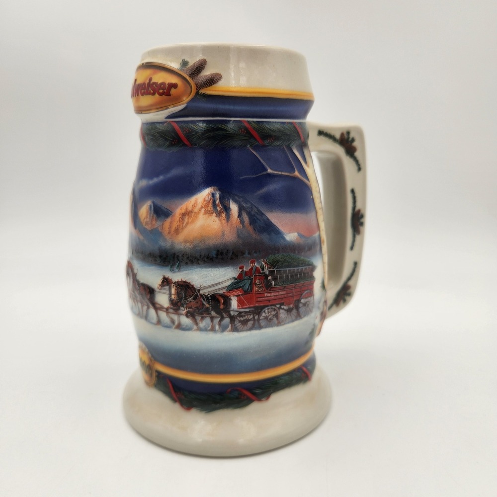 Budweiser 2000 Holiday Stein Holiday‎ in the Mountains CS416 Clydesdales Ceramic